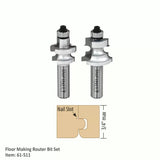 Floor making router bit set with nail slot diagram and two carbide-tipped bits for woodworking