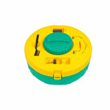 Round yellow and green saw blade cleaning kit with brushes and compartments