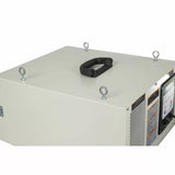 Workshop air filtration system with handle, eye bolts, and control panel side view