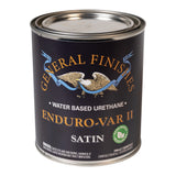 Can of General Finishes Enduro-Var II water-based urethane satin finish on a white background