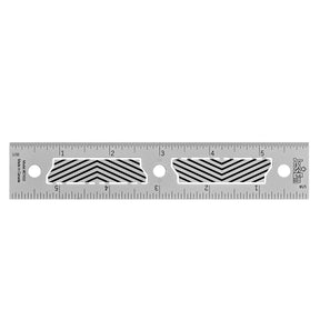 6-inch metal woodworking precision ruler with chevron cutout patterns and clear measurement markings