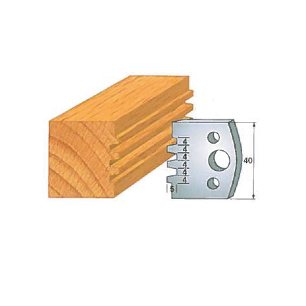 Woodworking molding knife with multi-groove profile and matching grooved wood block