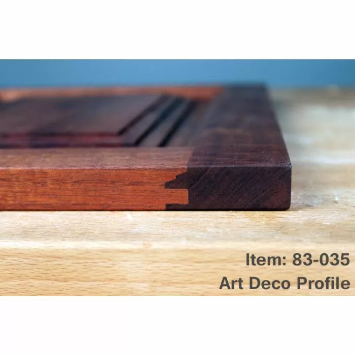 Wooden panel with dovetail joint and Art Deco profile, dark and light wood contrast, close-up