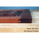 Wooden panel with dovetail joint and Art Deco profile, dark and light wood contrast, close-up