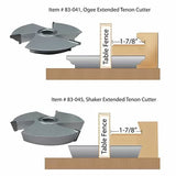 Diagram of ogee and shaker extended tenon cutters with table fence for woodworking.