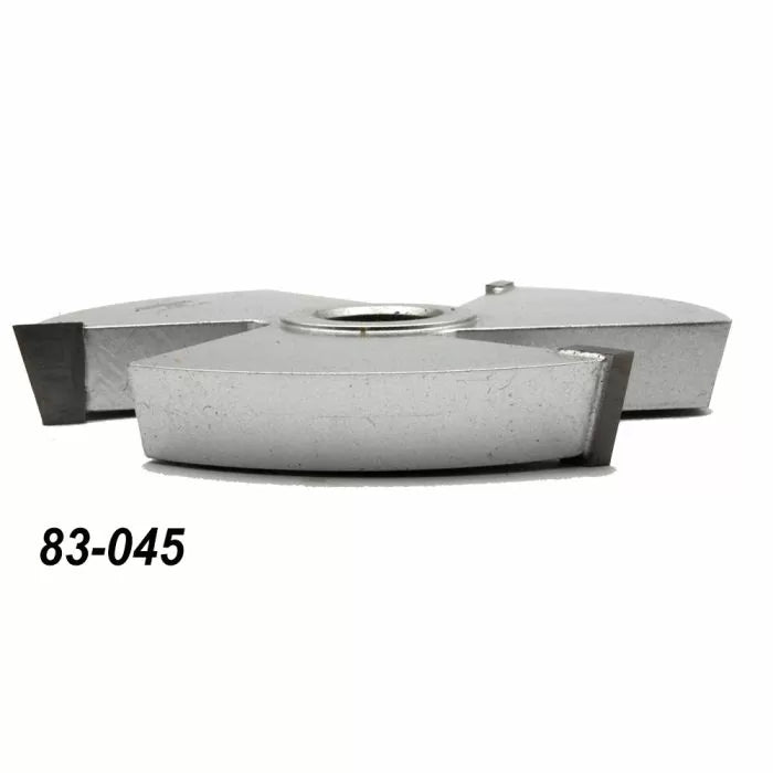 Carbide-tipped woodworking shaper cutter, silver, with model number 83-045 visible