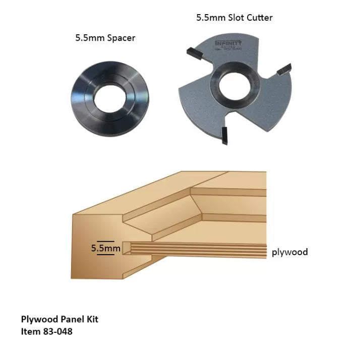 5.5mm slot cutter and spacer with plywood panel groove diagram for woodworking