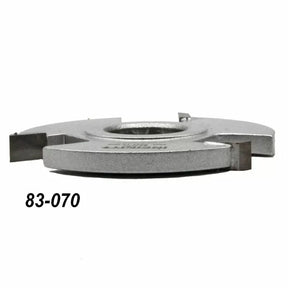 Steel woodworking cutter head with sharp carbide tips, labeled 83-070, for precision joinery