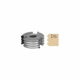 Three-wing slotting cutter head with stacked blades and wood bead height diagram for woodworking.