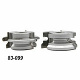 Two silver woodworking cutter heads for router table, model number 83-099