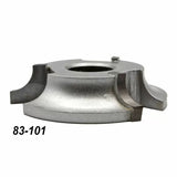 Silver woodworking shaper cutter head with cutting blades, part number 83-101, isolated on white