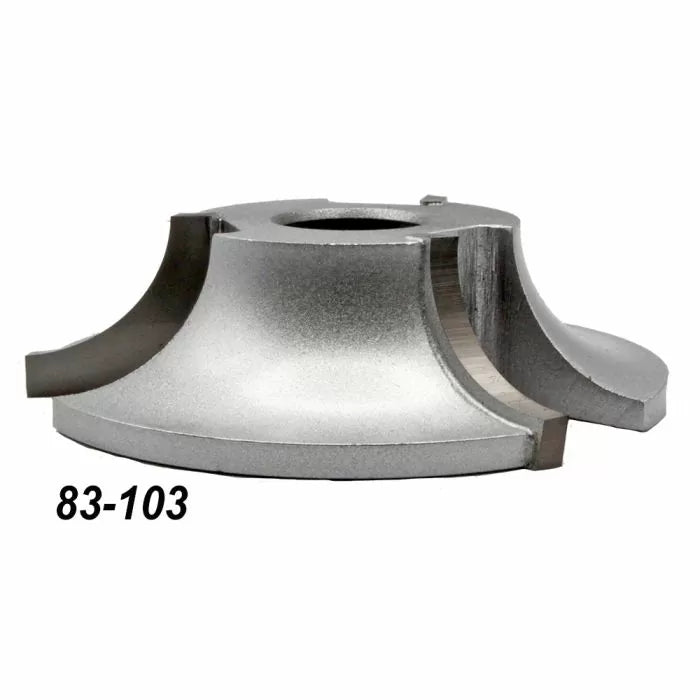 Profiled carbide woodworking shaper cutter for precision joinery, silver, labeled 83-103