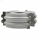 Silver woodworking cutter head with carbide profile blades for precision wood shaping