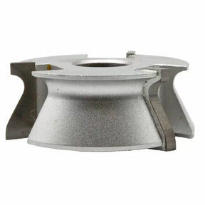 Carbide-tipped profile router bit cutter head for woodworking on white background