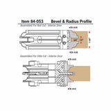 Diagram of bevel and radius profile router bit set for interior door rail and stile cuts, with dimensions shown.