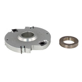 Carbide insert shaper cutter head and spacer ring for woodworking tools on white background
