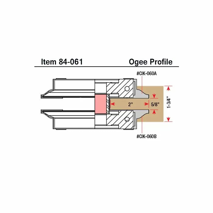 Ogee profile router bit diagram with measurements for woodworking, item 84-061.