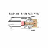 Diagram of woodworking bevel and radius profile cutter head with labeled dimensions