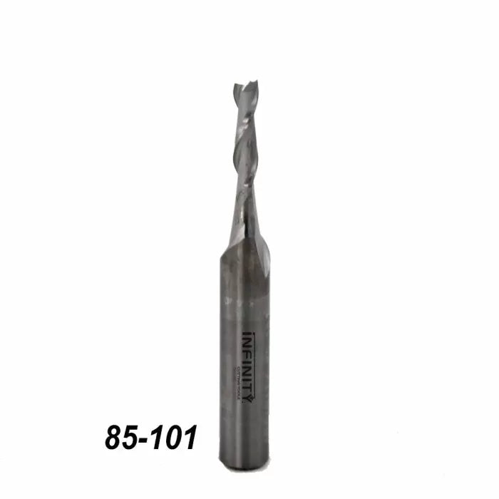 Straight flute spiral router bit for woodworking, product number 85-101 on white background