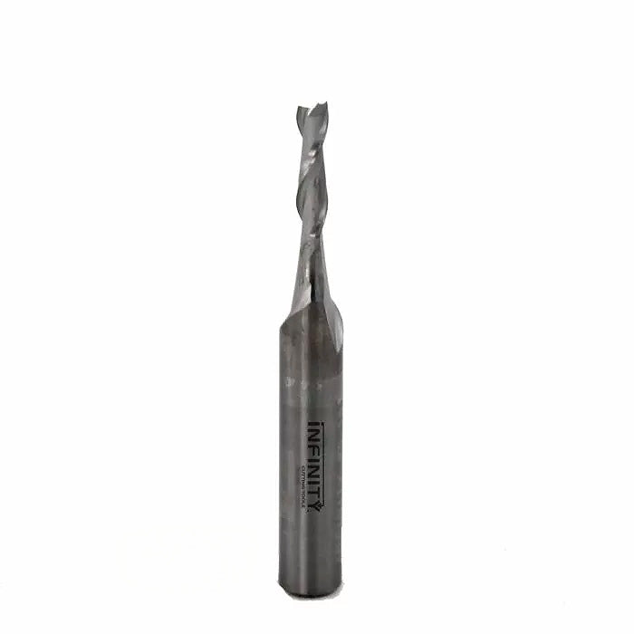 Upcut spiral router bit for woodworking, shown upright on a white background.