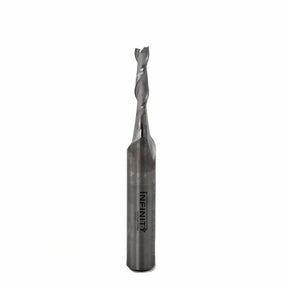 Upcut spiral router bit for woodworking, shown upright on a white background.