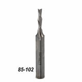 Straight flute carbide router bit for woodworking, labeled 85-102, on white background.