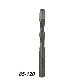 Upcut spiral router bit with engraved text and number 85-120, woodworking tool.