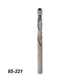 Upcut spiral router bit with bearing, woodworking tool, item number 85-221 on white background.