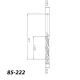 Technical drawing of a spiral router bit with 1/4 inch shank, labeled 85-222.