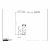Diagram of a spiral router bit with detailed measurements, woodworking tool, item 85-230B.