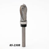 Carbide spiral router bit with bearing, woodworking tool, SKU 85-230B on white background