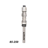 Spiral flush trim router bit with dual bearings, item 85-250, on white background.