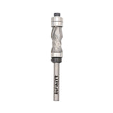 Upcut spiral flush trim router bit with ball bearings on white background