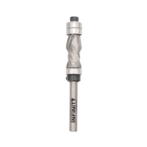 Upcut spiral flush trim router bit with ball bearings on white background