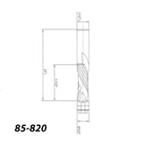 Technical drawing of 1/2 inch diameter straight router bit with dimensions labeled 85-820