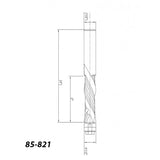 Technical drawing of a spiral router bit with measurements and part number 85-821