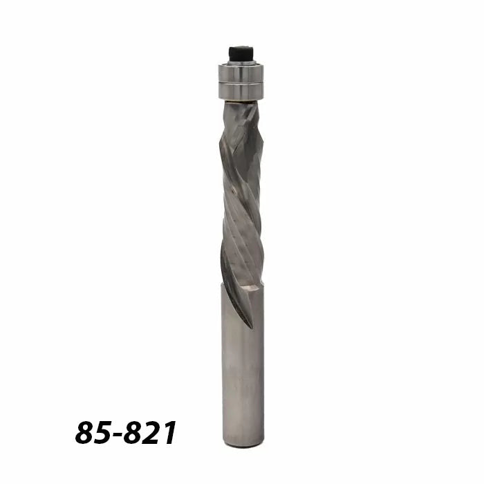 Spiral flush trim router bit with bearing, model 85-821, for woodworking precision