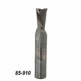 Straight flute spiral router bit for woodworking with model number 85-910 engraved.