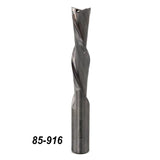 Up-cut spiral router bit for woodworking, straight flute, code 85-916 on white background