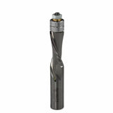 Spiral flush trim router bit with bearing for woodworking on white background