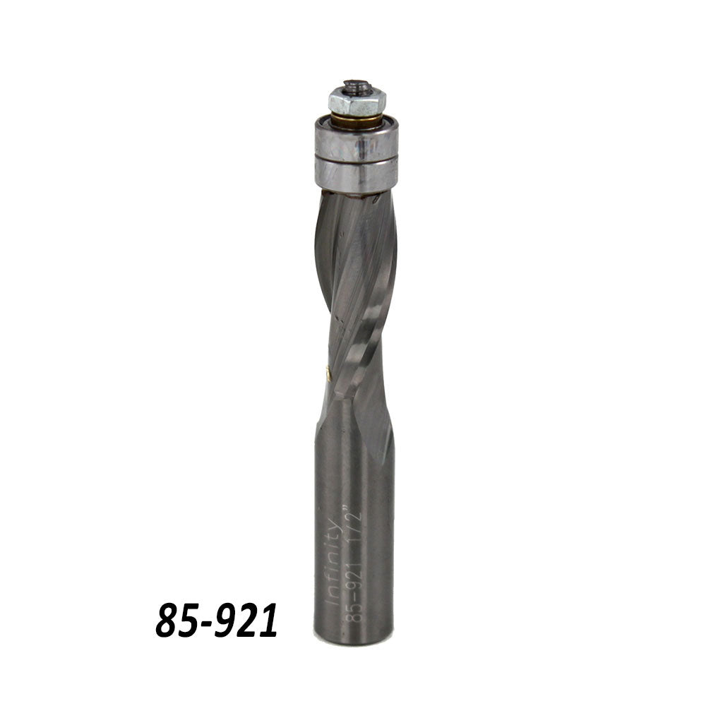 Spiral flush trim router bit with top bearing for woodworking, model 85-921