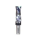 Carbide spiral router bit with sharp cutting edges for woodworking, isolated on white background