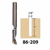 1/4 inch spiral upcut router bit with cutting depth diagram, model 86-209
