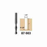 Straight router bit with 1/4 inch diameter, 1 inch cut depth, woodworking tool diagram
