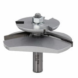 Carbide tipped woodworking router bit with stacked cutting blades and steel shank