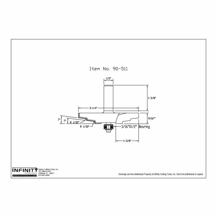 Technical drawing of woodworking router bit, item 90-511, with detailed measurements.