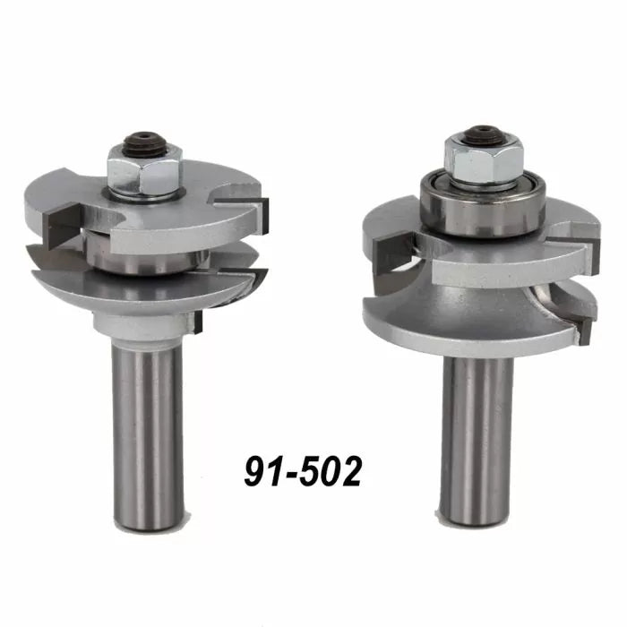 Cabinet door rail and stile router bit set with ball bearing guides, model 91-502