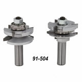 Two stacked rail and stile router bits for woodworking with part number 91-504