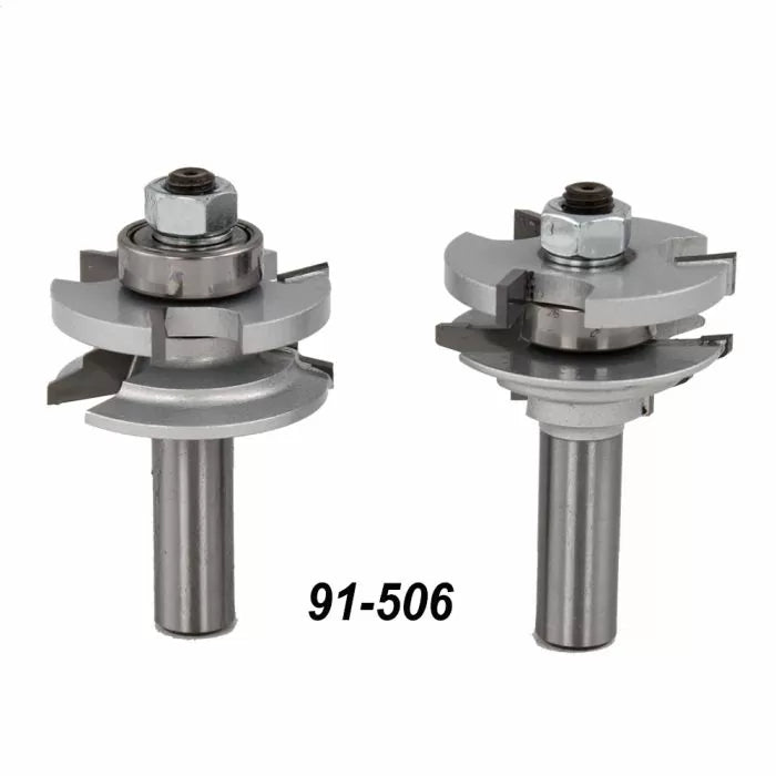 Cabinet door router bit set with two carbide-tipped bits, labeled 91-506, on white background