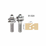 Cabinet door rail and stile router bit set with cut profile diagram, item 91-524